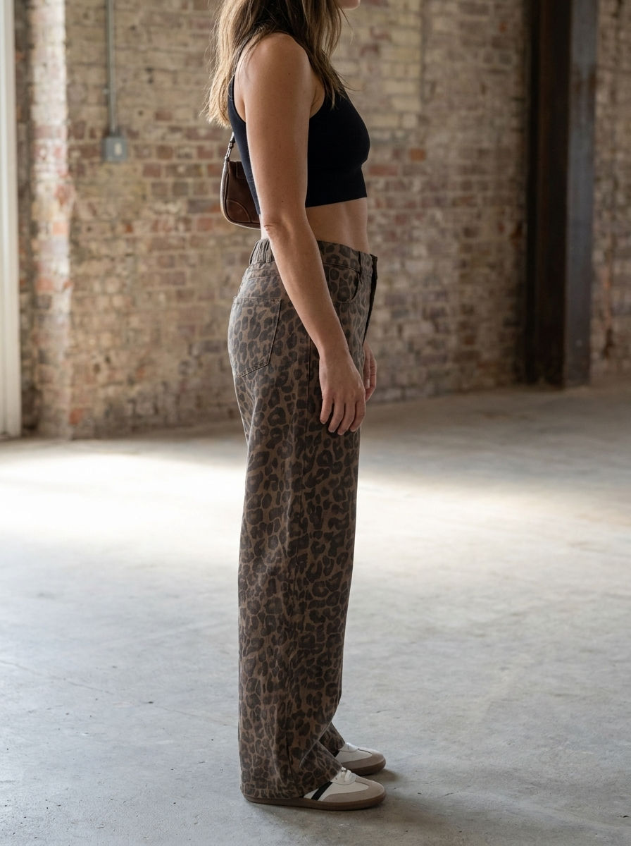 PENELOPE – Casual Leopard Print Wide Leg Trousers