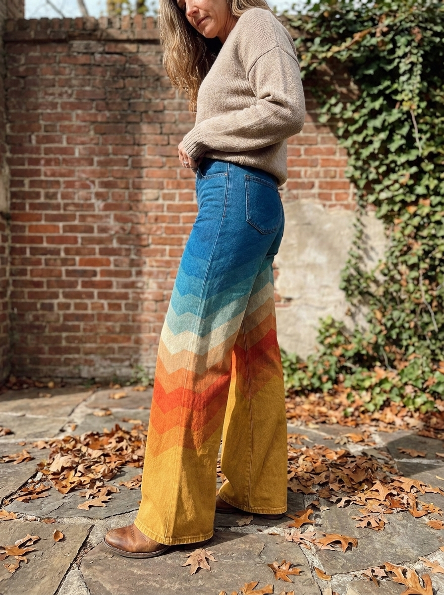 CALLIE - Retro Chevron Wide-Leg Pants