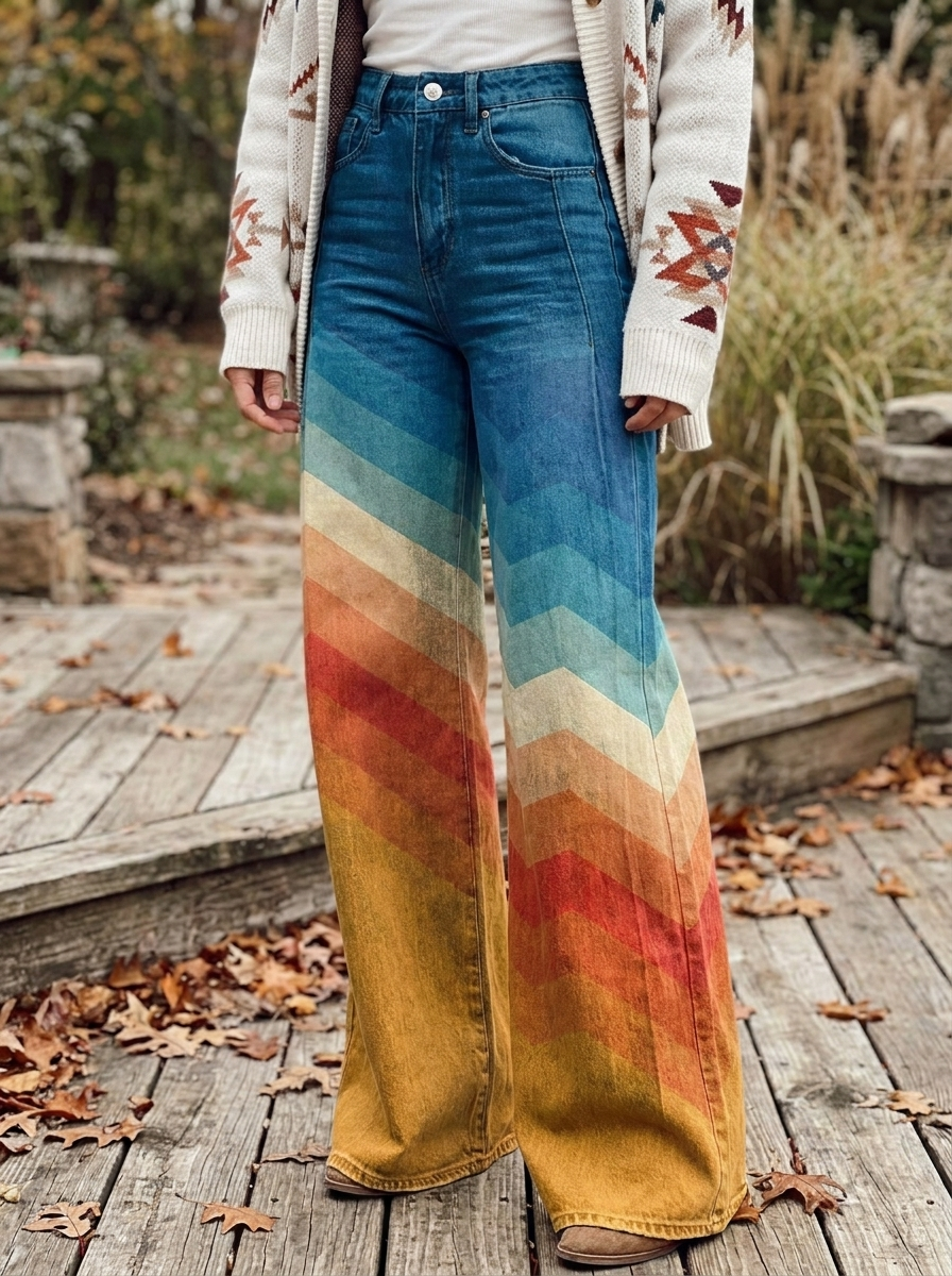 CALLIE - Retro Chevron Wide-Leg Pants