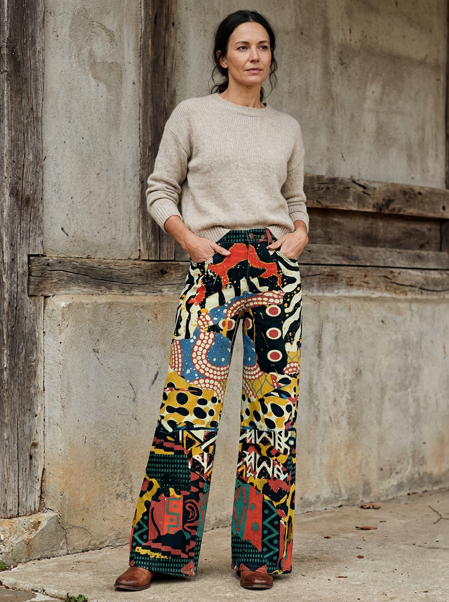 FELICITY - Artistic Print Wide-Leg Pants