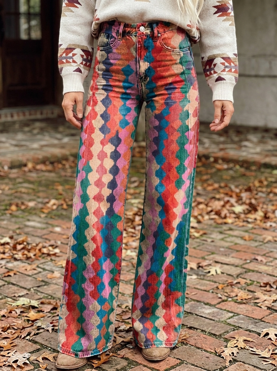 BETH - Vibrant Boho Wide-Leg Pants
