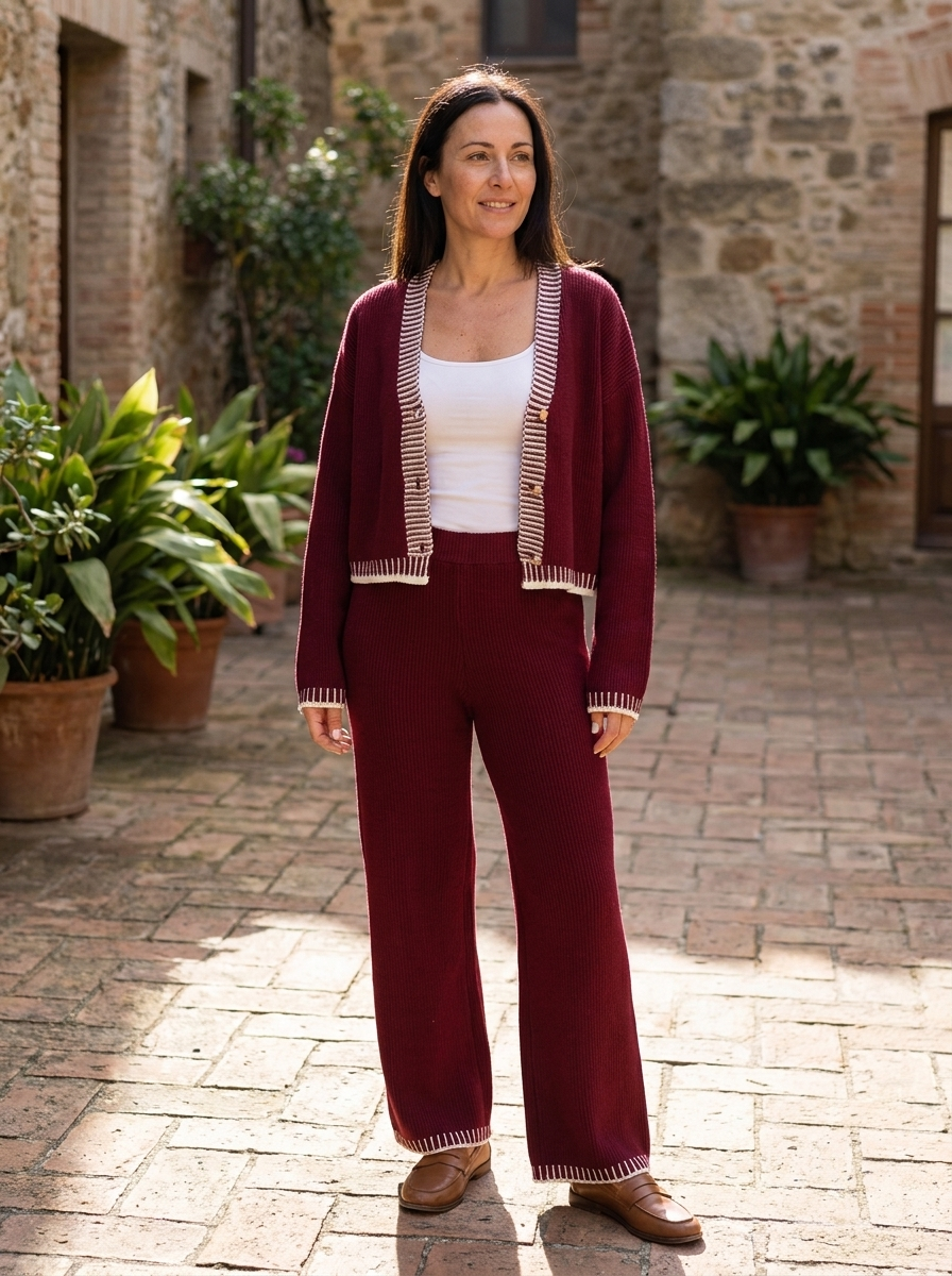 SHAMCEY – Striped Printed Cozy Sweater & Pants Set