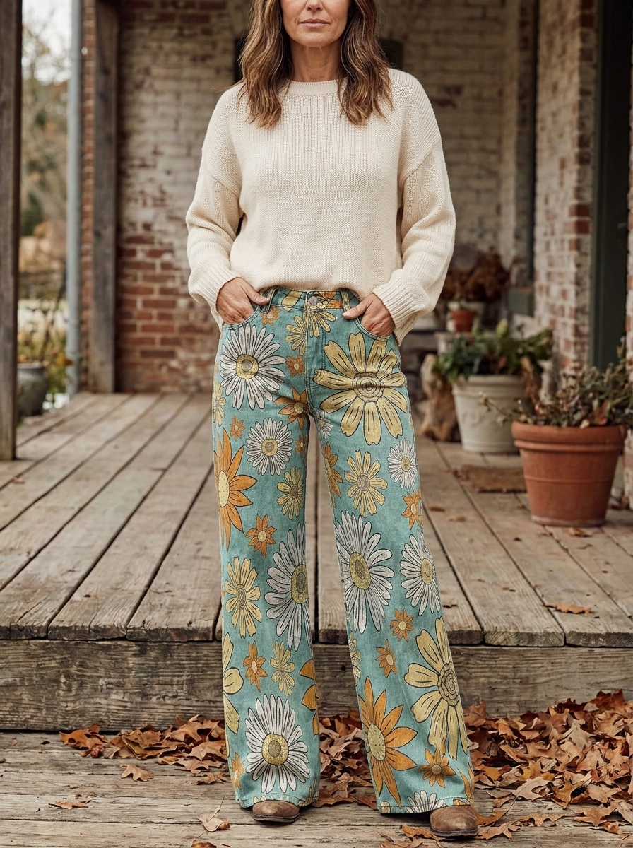 DAISY - Vintage Floral Wide-Leg Pants