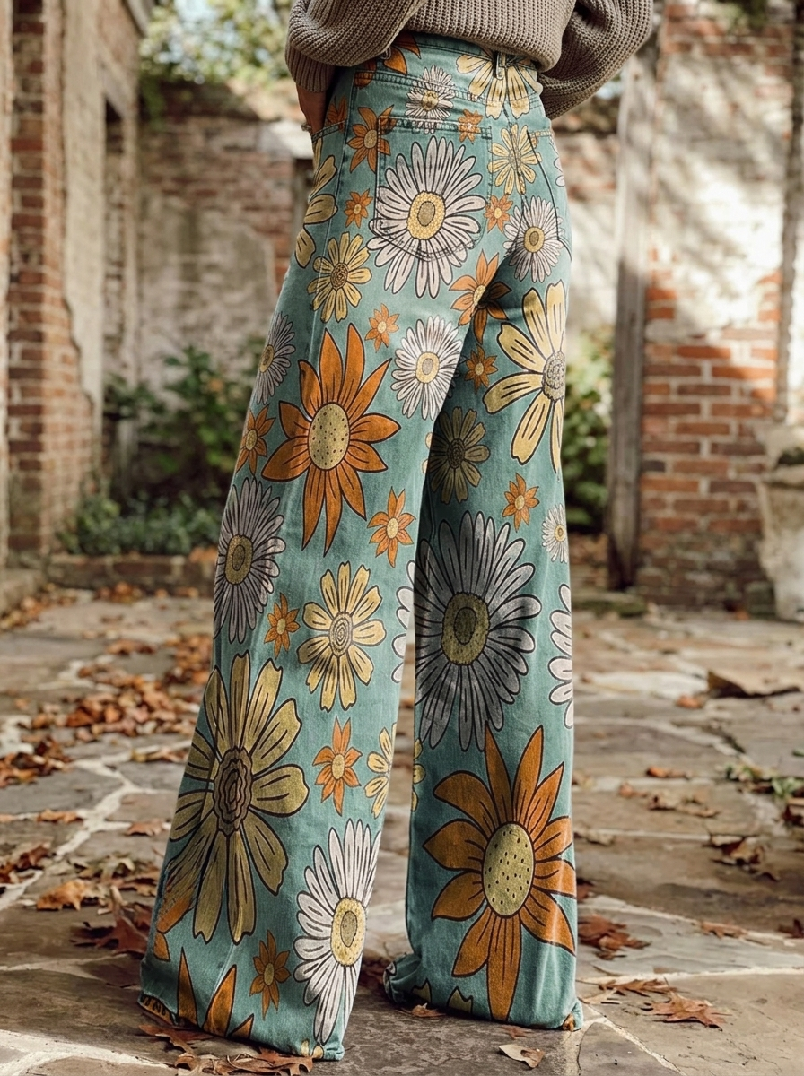 DAISY - Vintage Floral Wide-Leg Pants