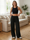 QOVELA - Casual Adjustable String Wide Leg Pants