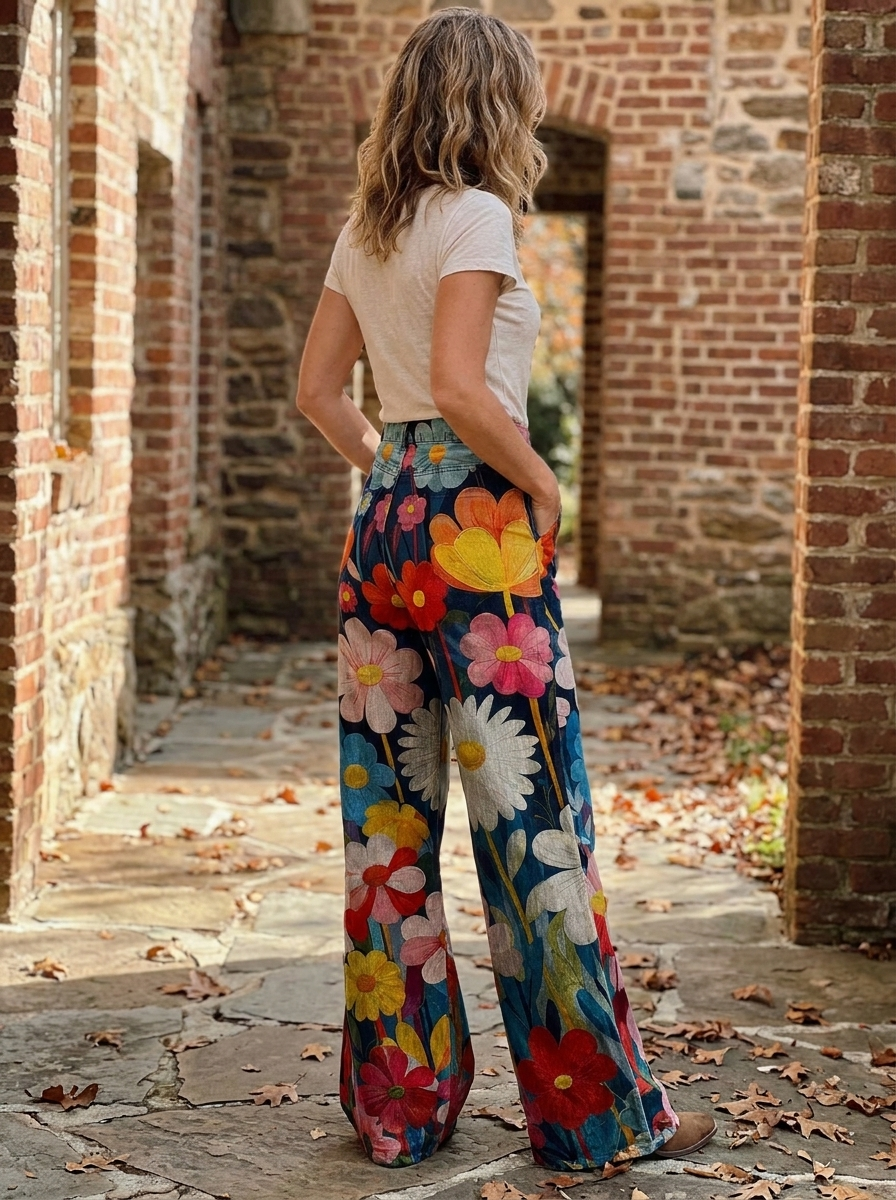 FLEUR - Chic Floral Wide-Leg Pants