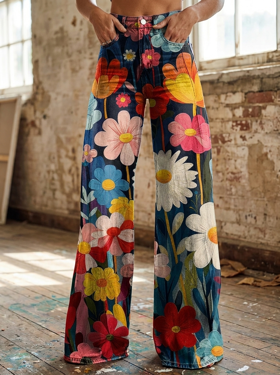 FLEUR - Chic Floral Wide-Leg Pants