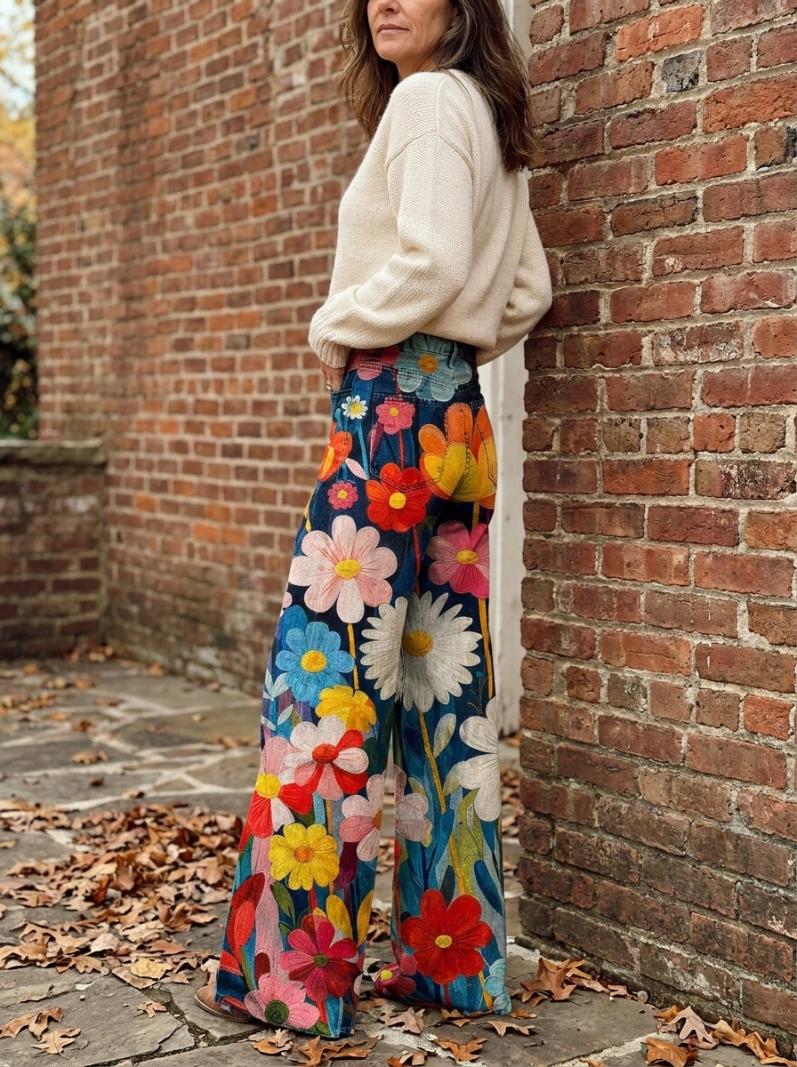 FLEUR - Chic Floral Wide-Leg Pants