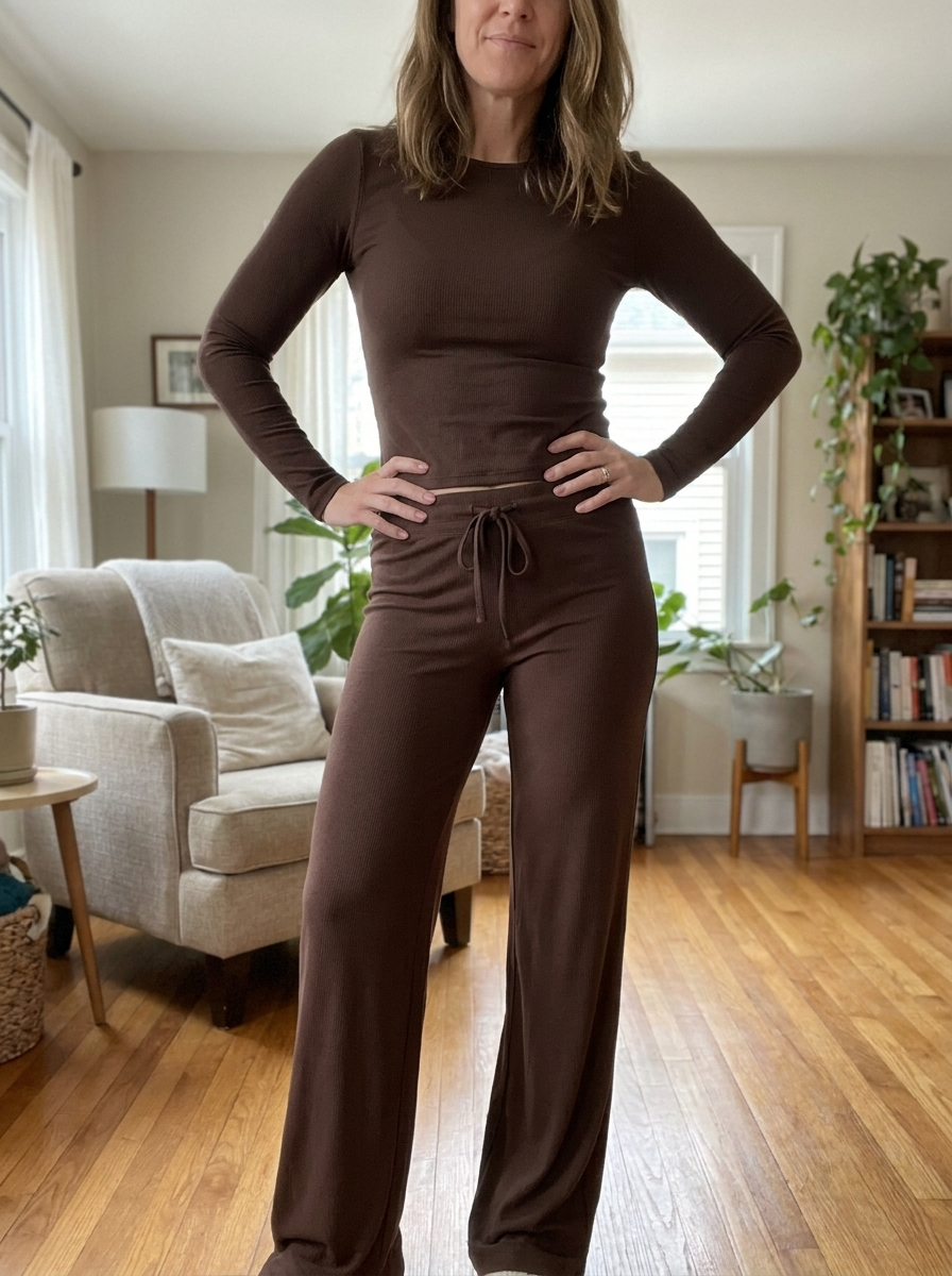 CECILY – Slim Fit Long Sleeve Crop Tee & Pants Matching Set