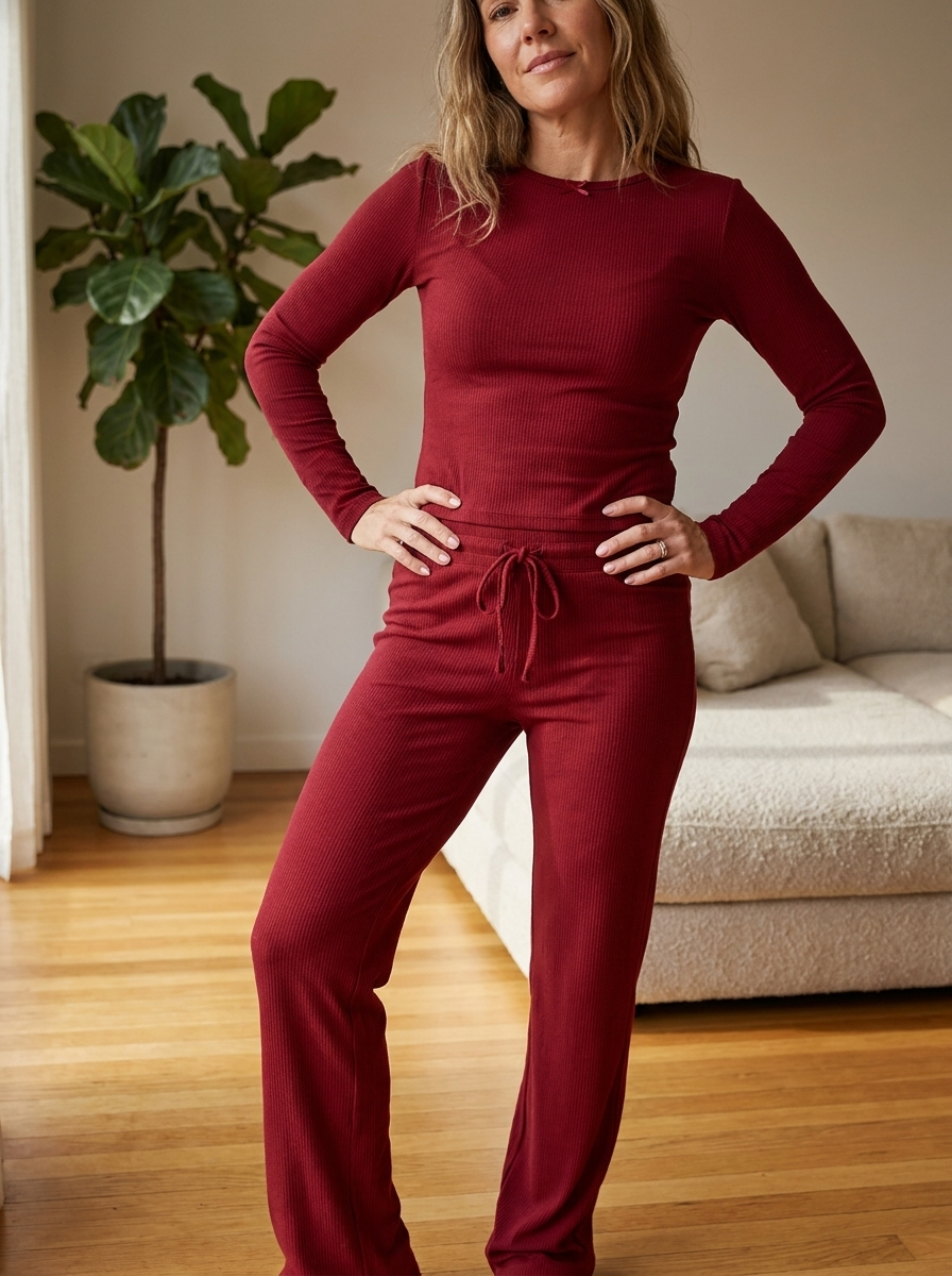 CECILY – Slim Fit Long Sleeve Crop Tee & Pants Matching Set