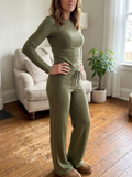 CECILY – Slim Fit Long Sleeve Crop Tee & Pants Matching Set
