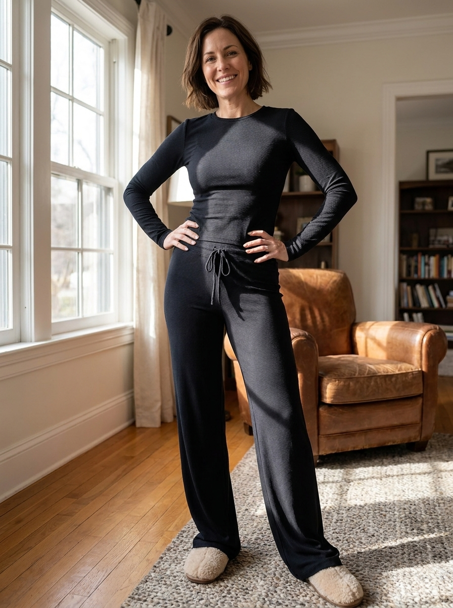 CECILY – Slim Fit Long Sleeve Crop Tee & Pants Matching Set