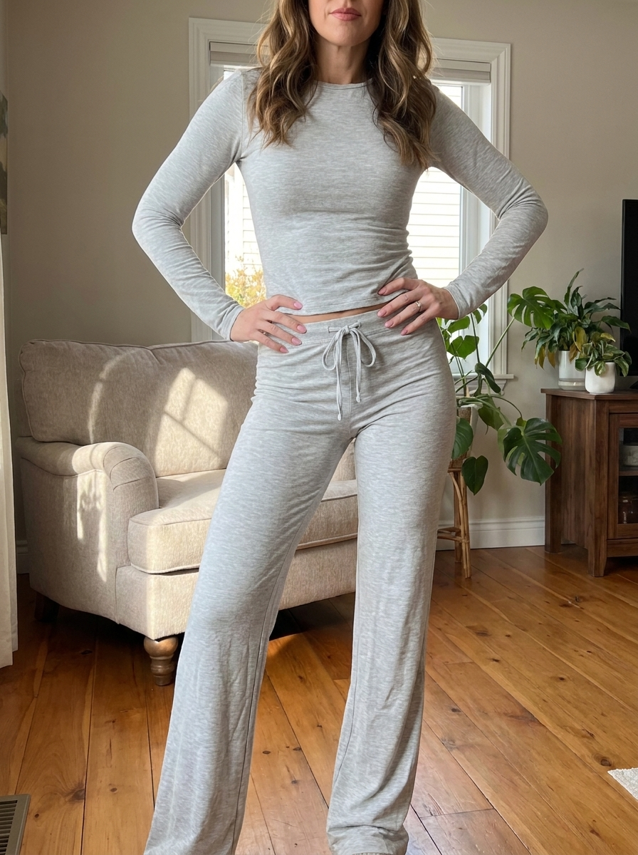 CECILY – Slim Fit Long Sleeve Crop Tee & Pants Matching Set