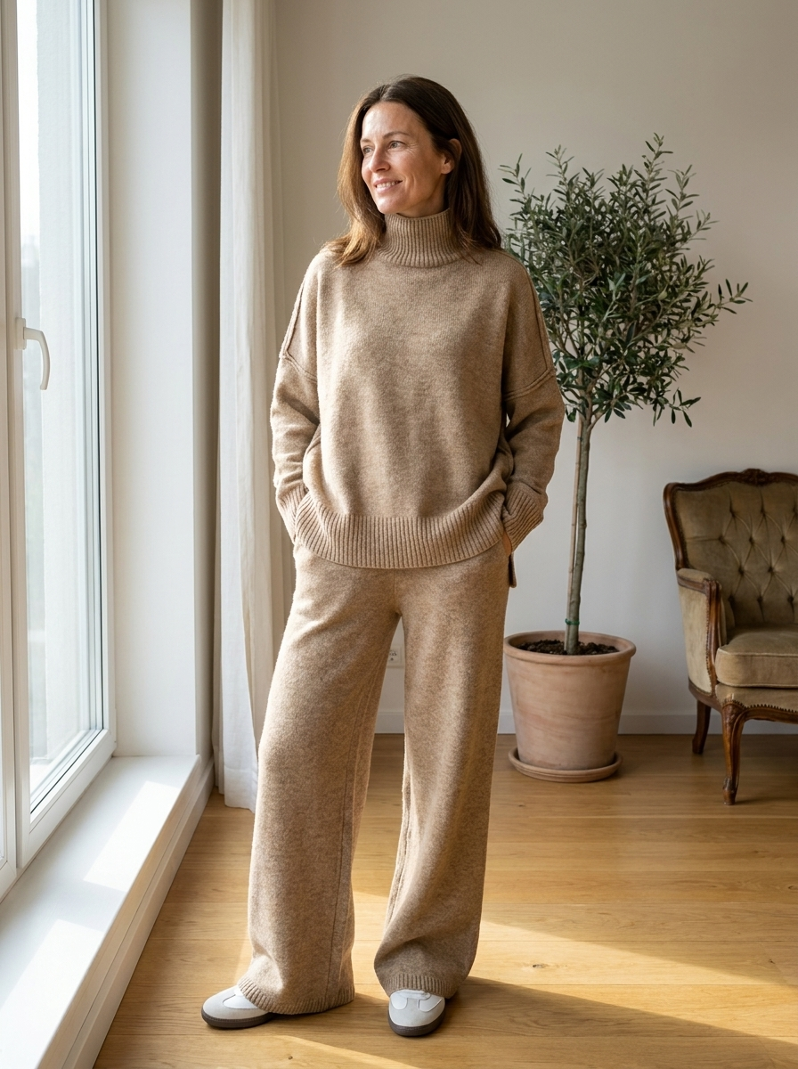 BEATRIX – Turtleneck Sweater & Wide Leg Pants Two-Piece Set