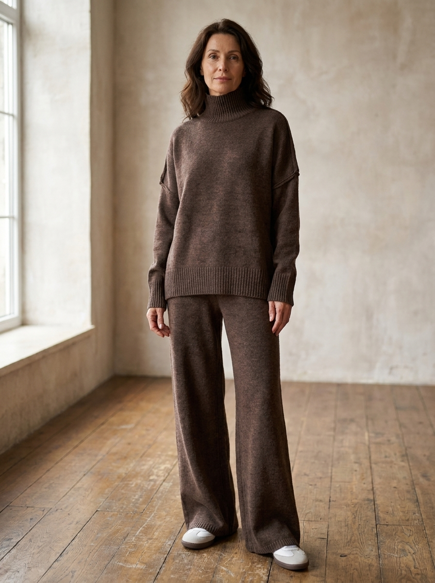 BEATRIX – Turtleneck Sweater & Wide Leg Pants Two-Piece Set