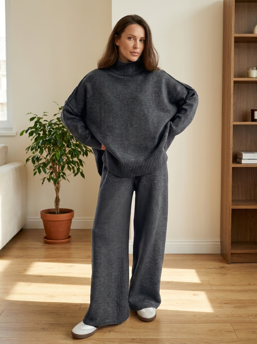 BEATRIX – Turtleneck Sweater & Wide Leg Pants Two-Piece Set