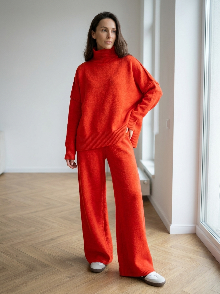 BEATRIX – Turtleneck Sweater & Wide Leg Pants Two-Piece Set
