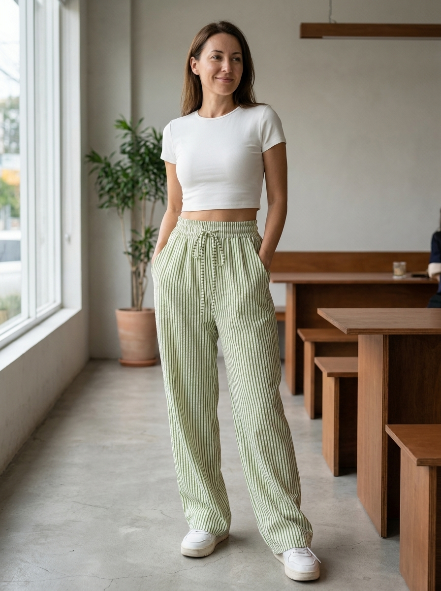 TAITE - Simple Summer Striped Relaxed Fit Buttom