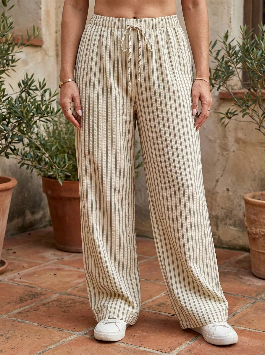 TAITE - Simple Summer Striped Relaxed Fit Buttom