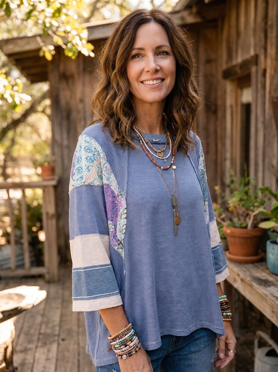 BAILEY – Lightweight Patchwork Batwing Top