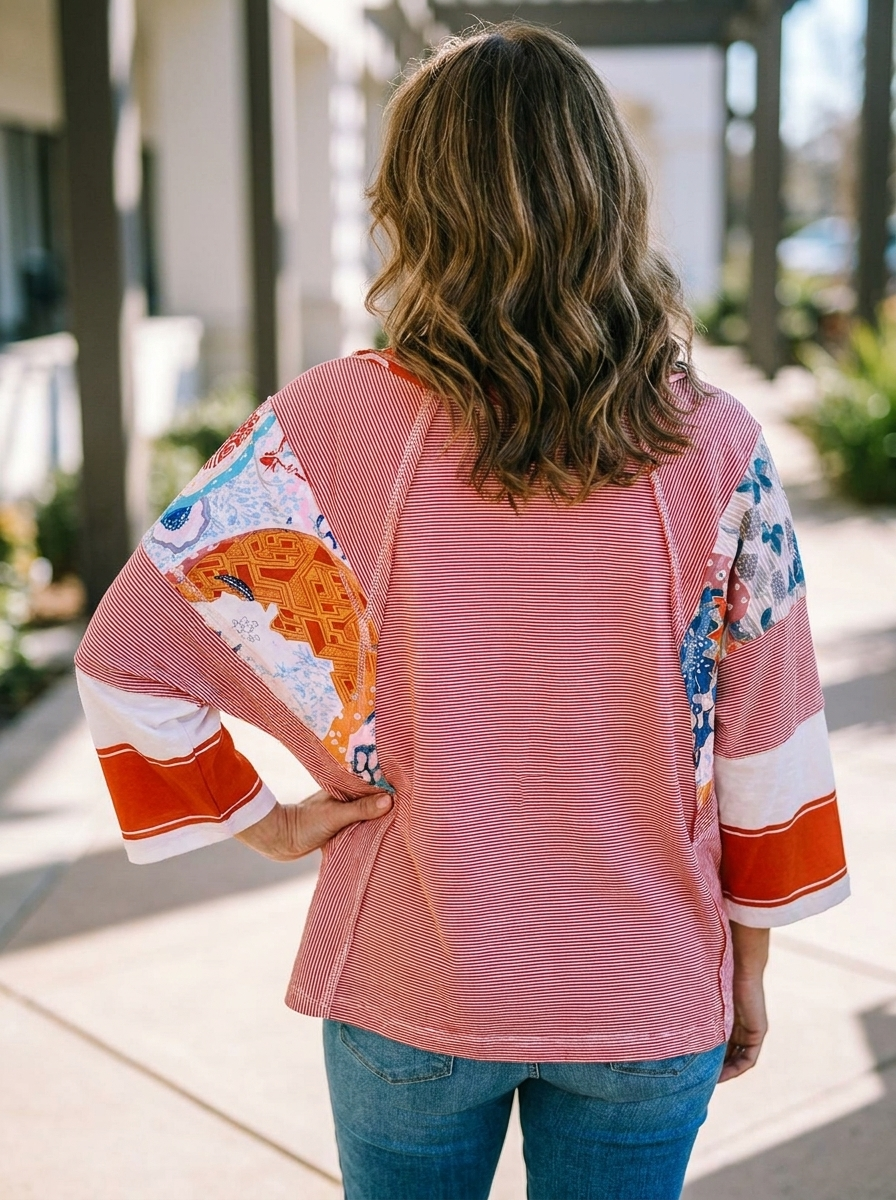BAILEY – Lightweight Patchwork Batwing Top