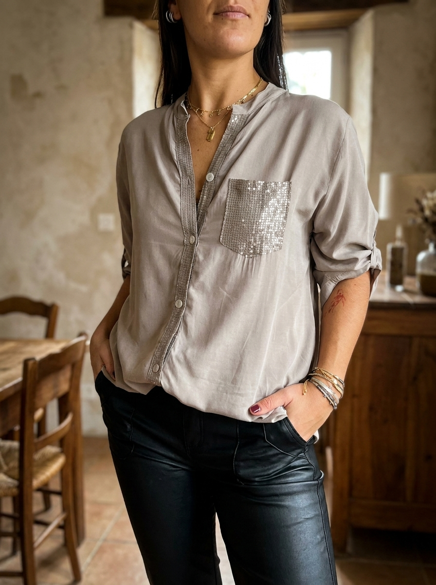 DANICA -  Sequin Detailed Blouse