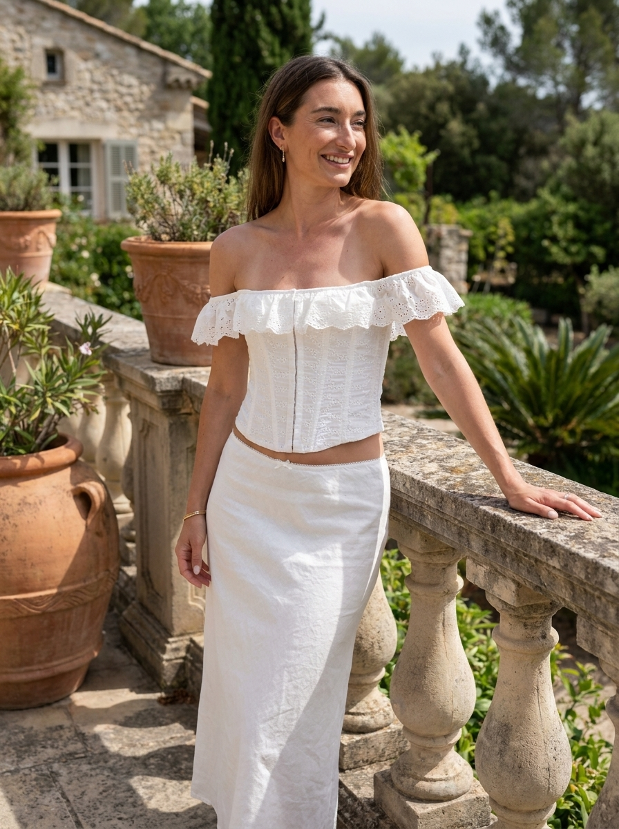 FANELLA – Vintage Eyelet Corset Square Neck Top