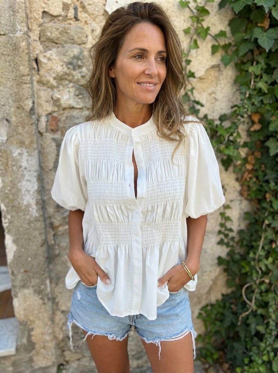 ELIZA - Pleated Button-Up Blouse