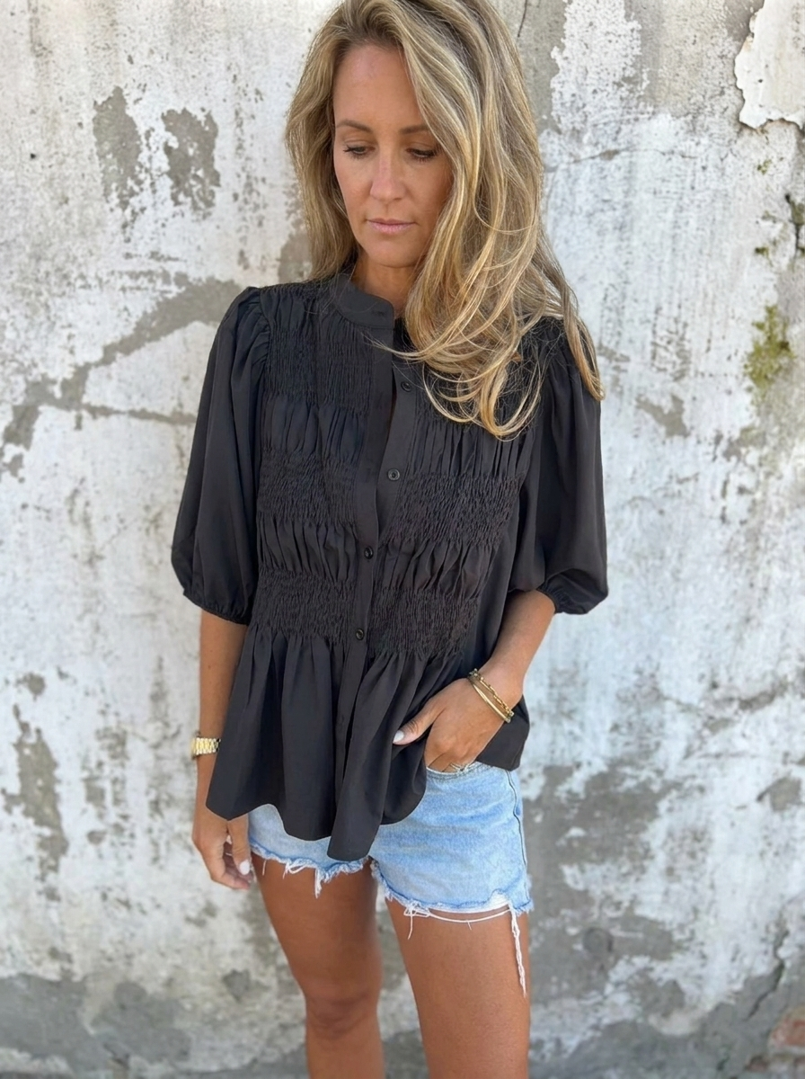 ELIZA - Pleated Button-Up Blouse