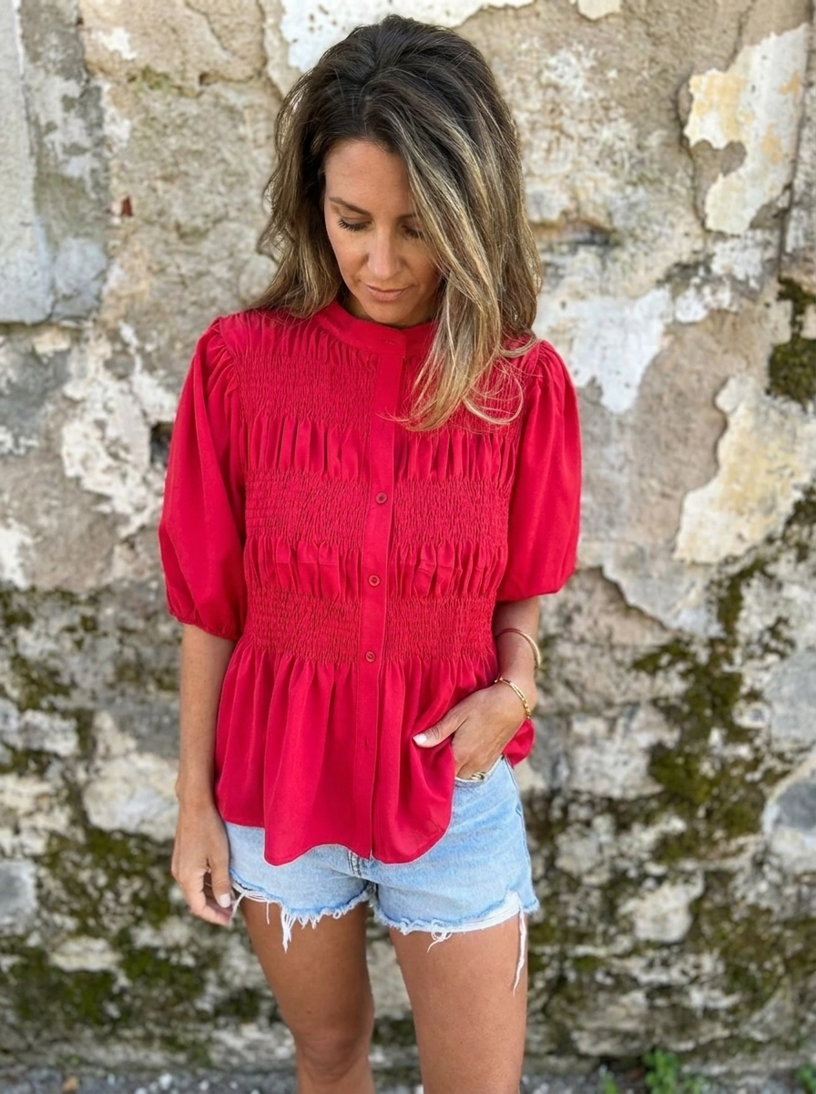 ELIZA - Pleated Button-Up Blouse