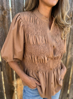 ELIZA - Pleated Button-Up Blouse