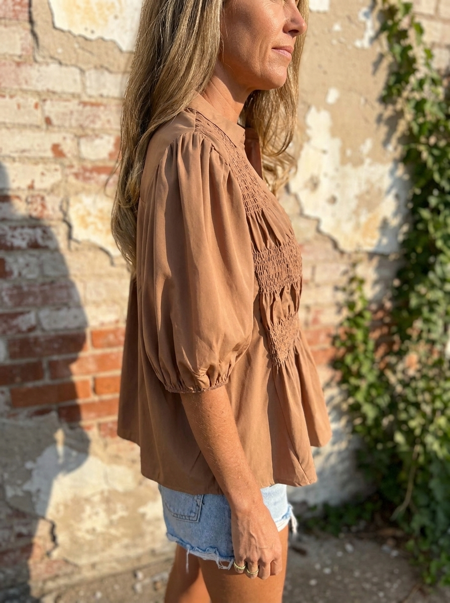 ELIZA - Pleated Button-Up Blouse