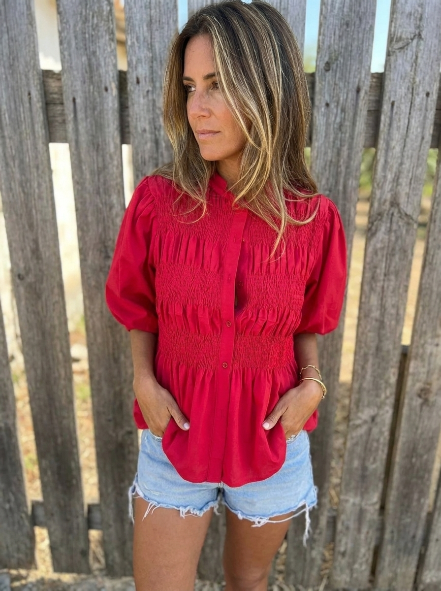 ELIZA - Pleated Button-Up Blouse