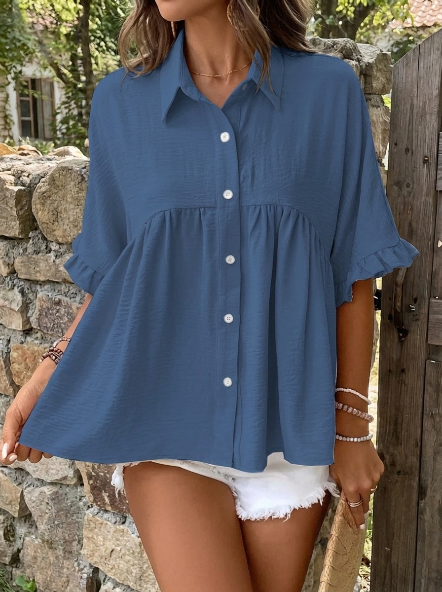ELLASA - Casual Plus Size Ruffle Button-Front Blouse