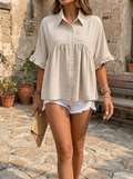 ELLASA - Casual Plus Size Ruffle Button-Front Blouse