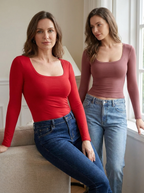 NINA - Scoop Neck Long Sleeve Double Layer Minimalist Top