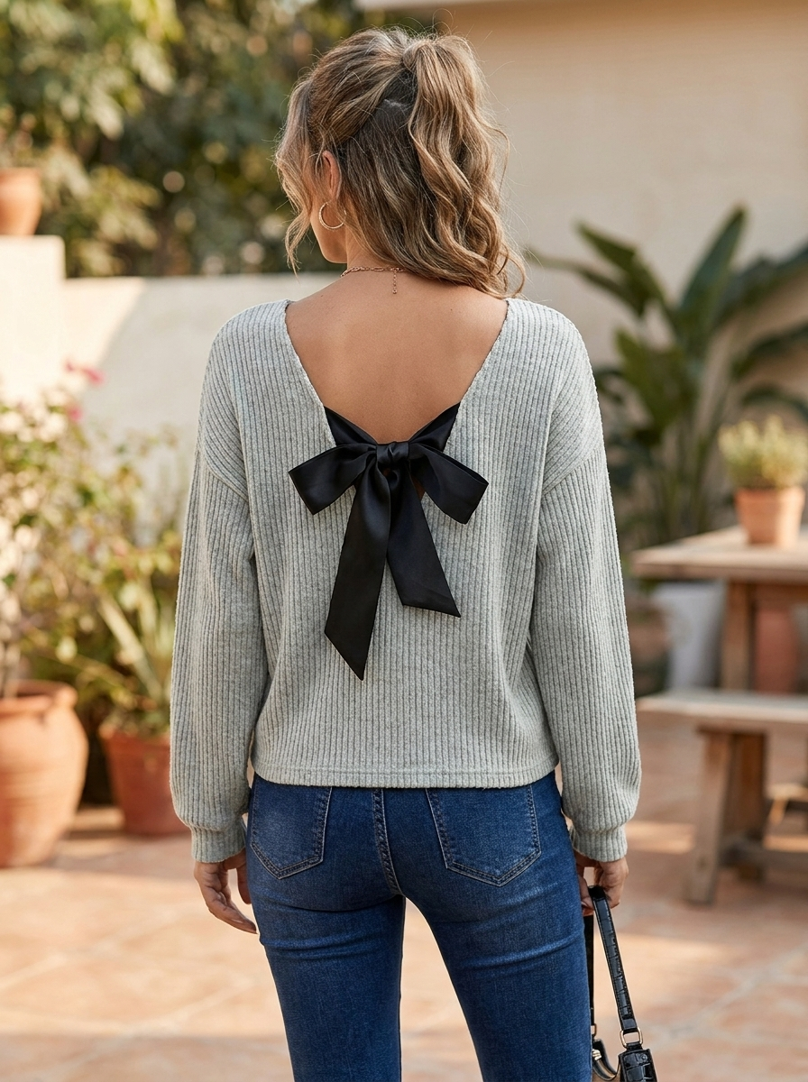 TAYLOR - Women's Casual Loose Fit T-Shirt Back Bow Design