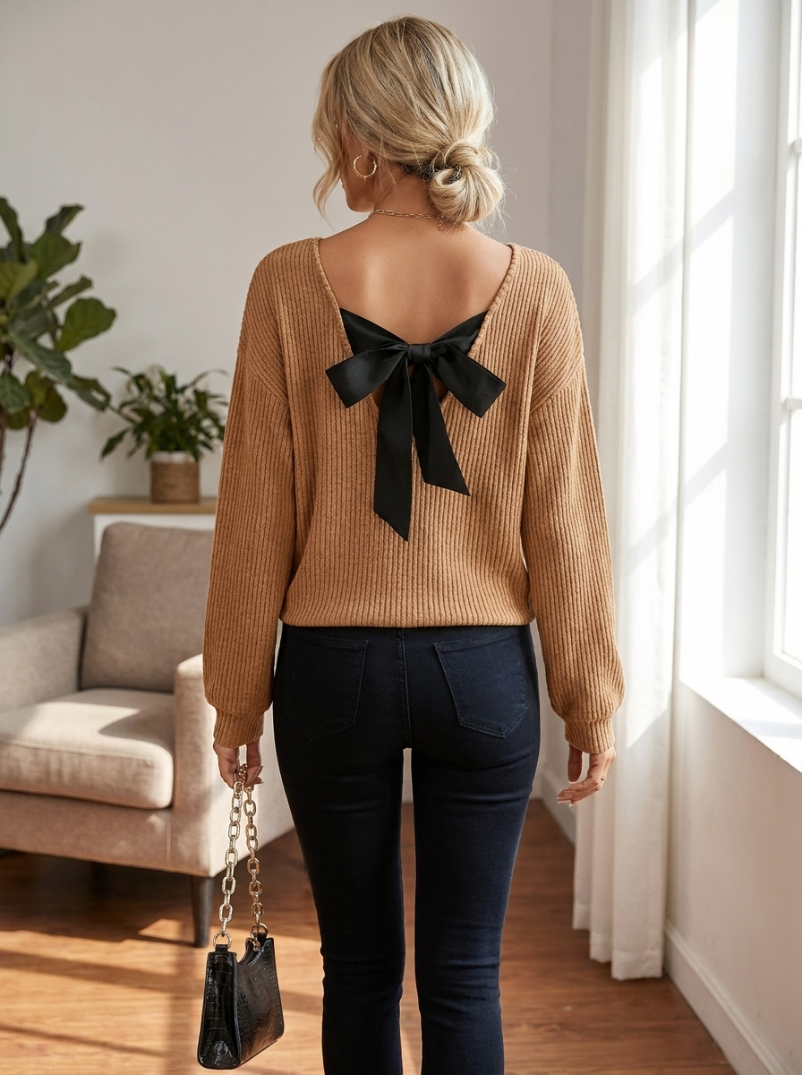 TAYLOR - Women's Casual Loose Fit T-Shirt Back Bow Design