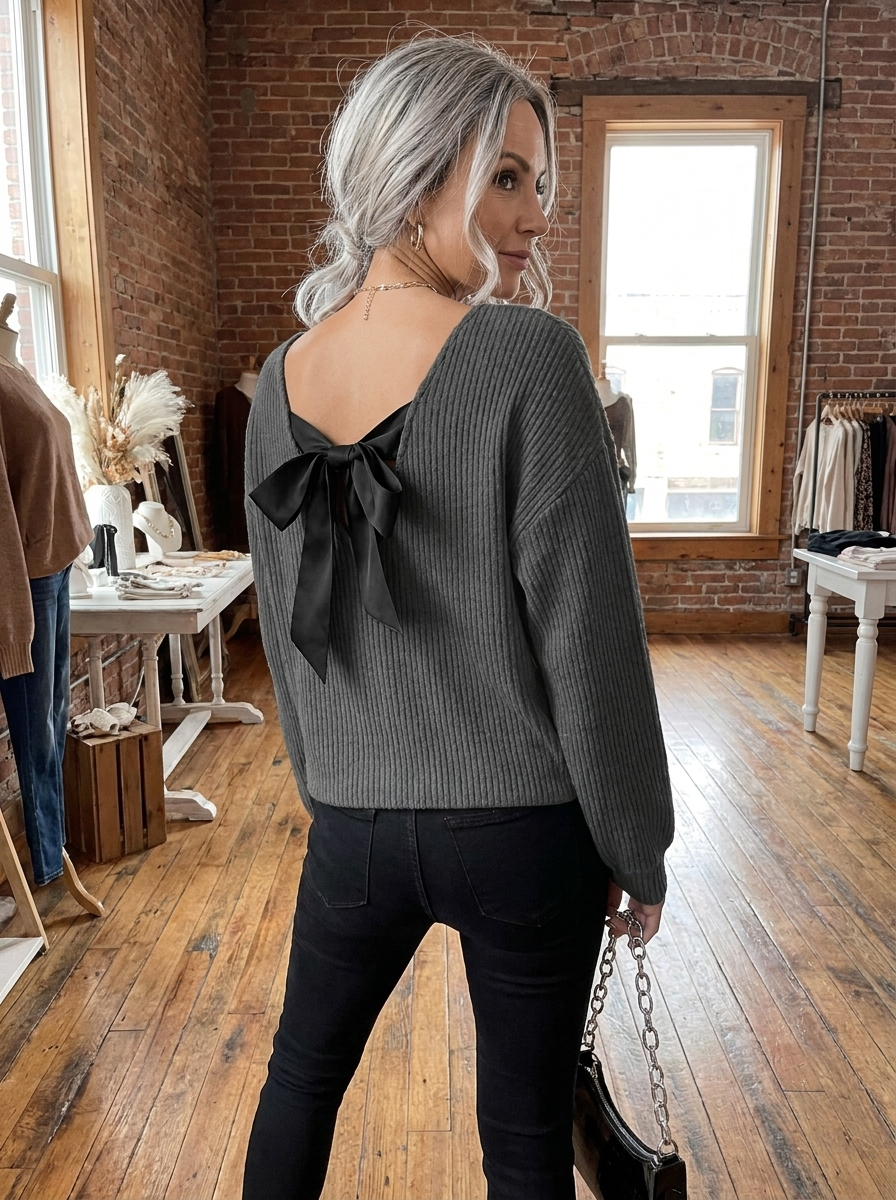 TAYLOR - Women's Casual Loose Fit T-Shirt Back Bow Design