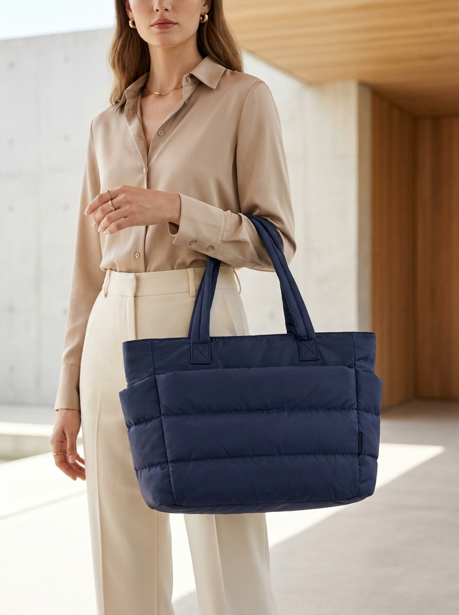 NADINE - Puffy Bubble Tote Bag for Women Quilted Laptop Shoulder Handbag