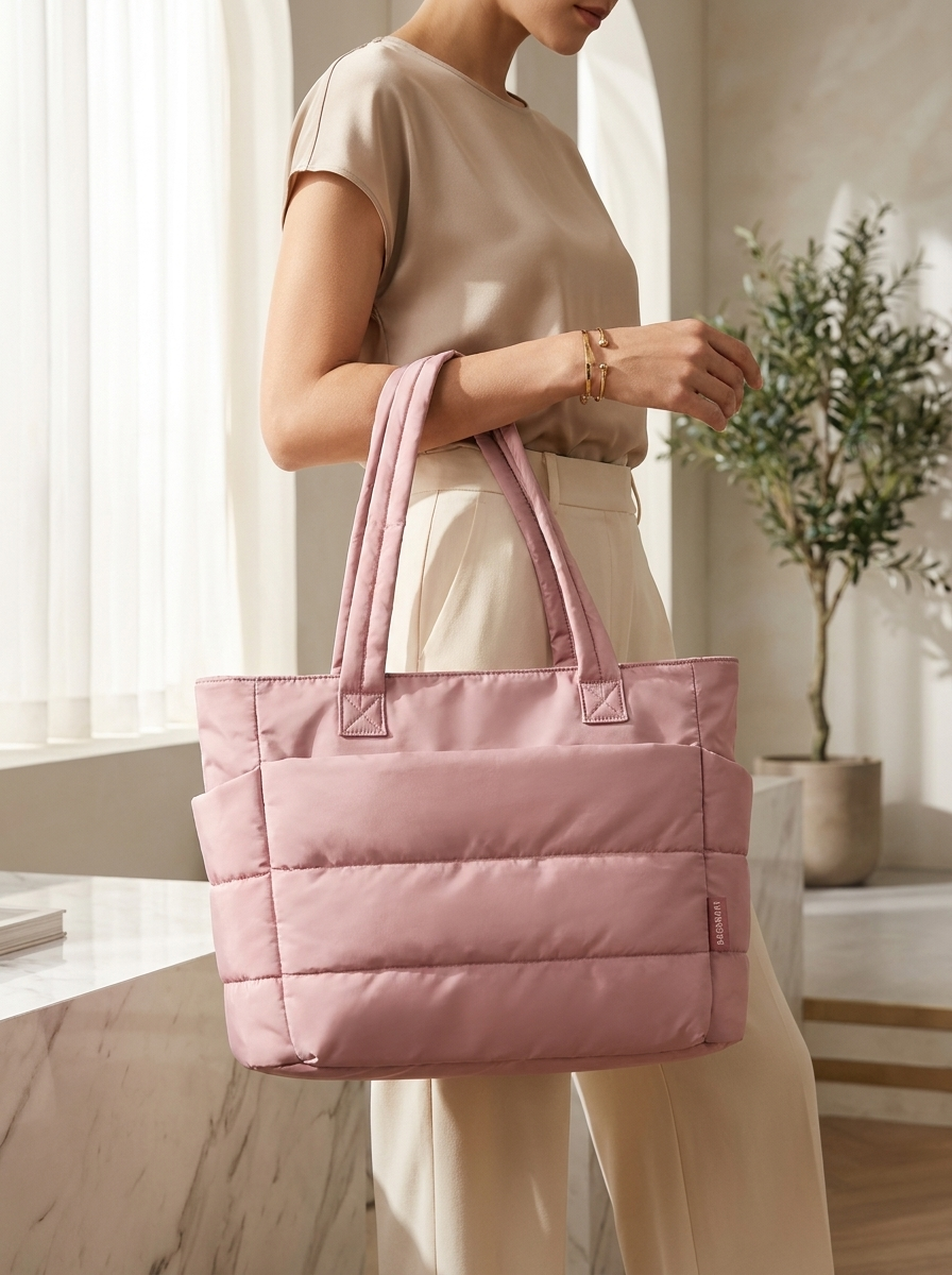 NADINE - Puffy Bubble Tote Bag for Women Quilted Laptop Shoulder Handbag