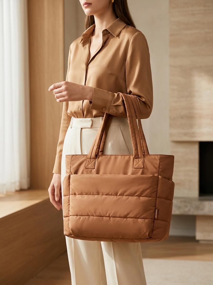 NADINE - Puffy Bubble Tote Bag for Women Quilted Laptop Shoulder Handbag