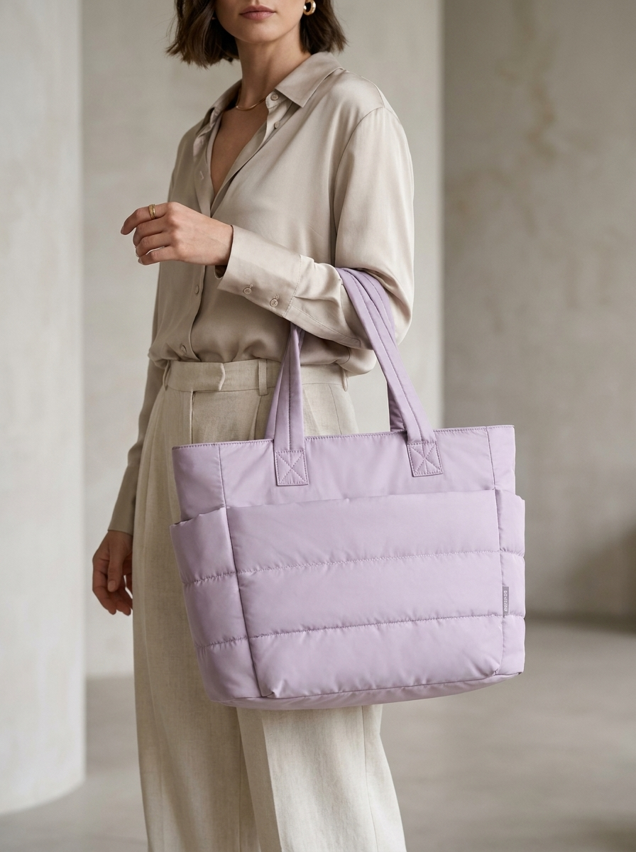 NADINE - Puffy Bubble Tote Bag for Women Quilted Laptop Shoulder Handbag