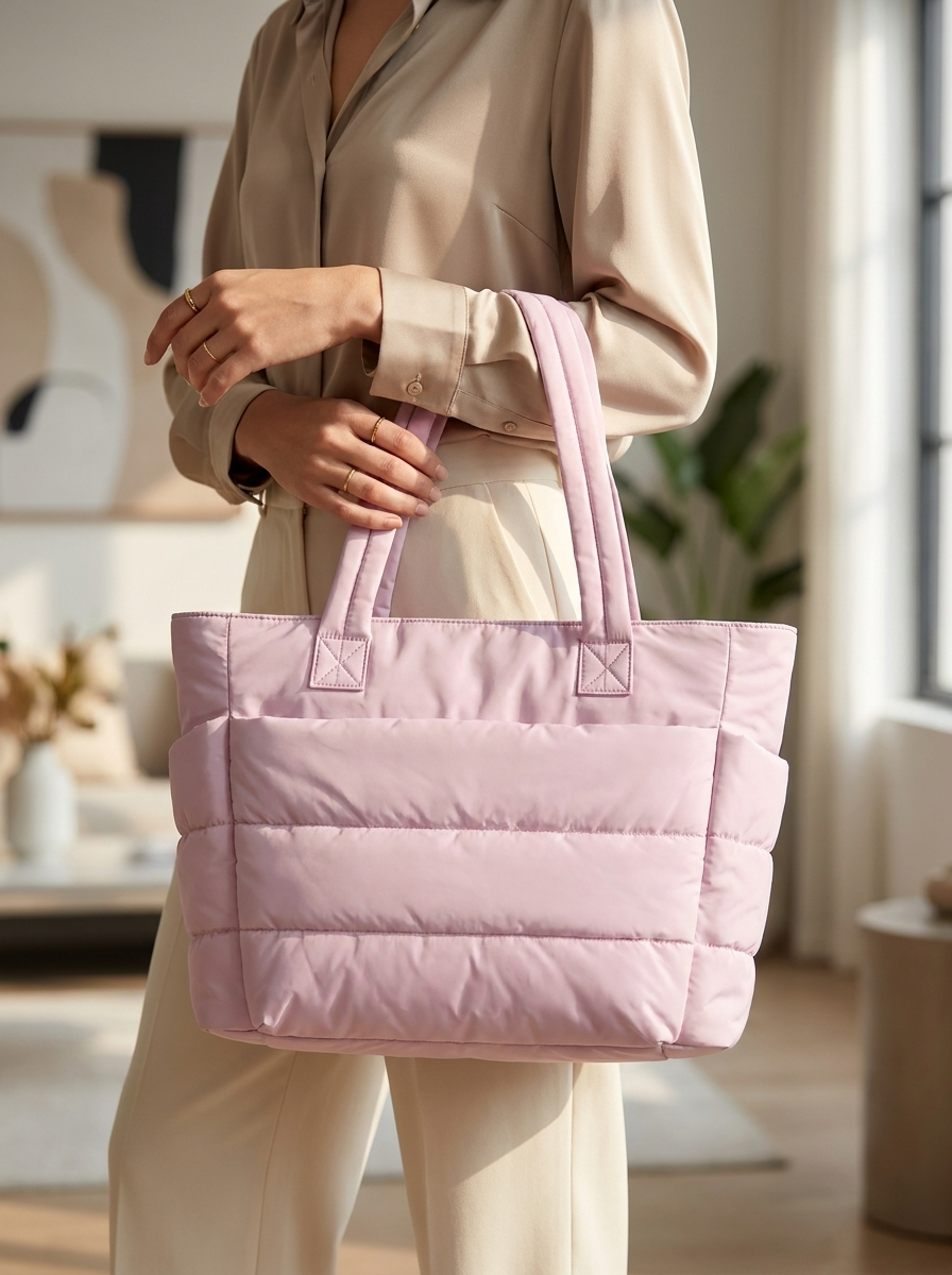 NADINE - Puffy Bubble Tote Bag for Women Quilted Laptop Shoulder Handbag