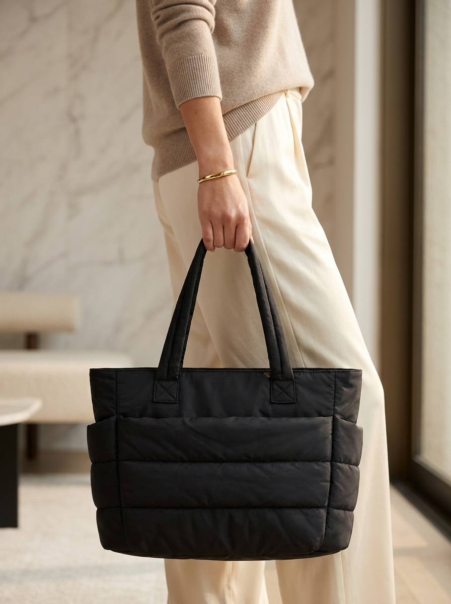 NADINE - Puffy Bubble Tote Bag for Women Quilted Laptop Shoulder Handbag