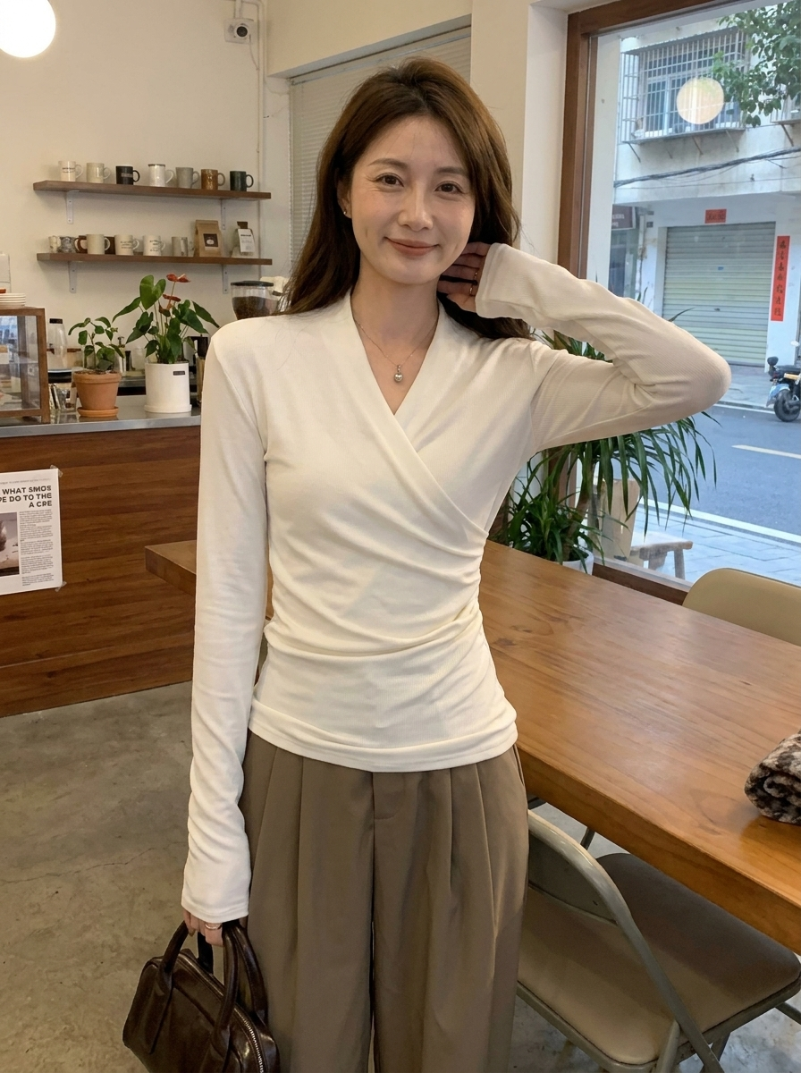 NICA - Simple Surplice Long Sleeve Top Medium Length