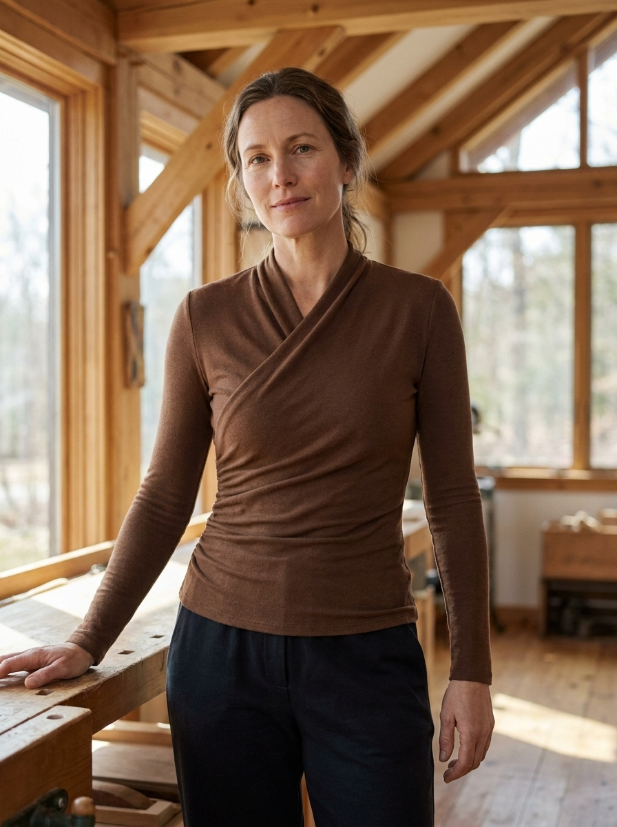 NICA - Simple Surplice Long Sleeve Top Medium Length