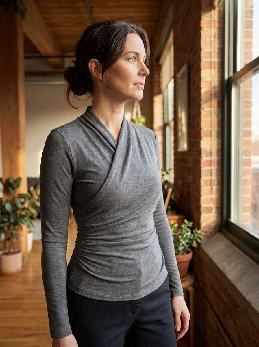 NICA - Simple Surplice Long Sleeve Top Medium Length
