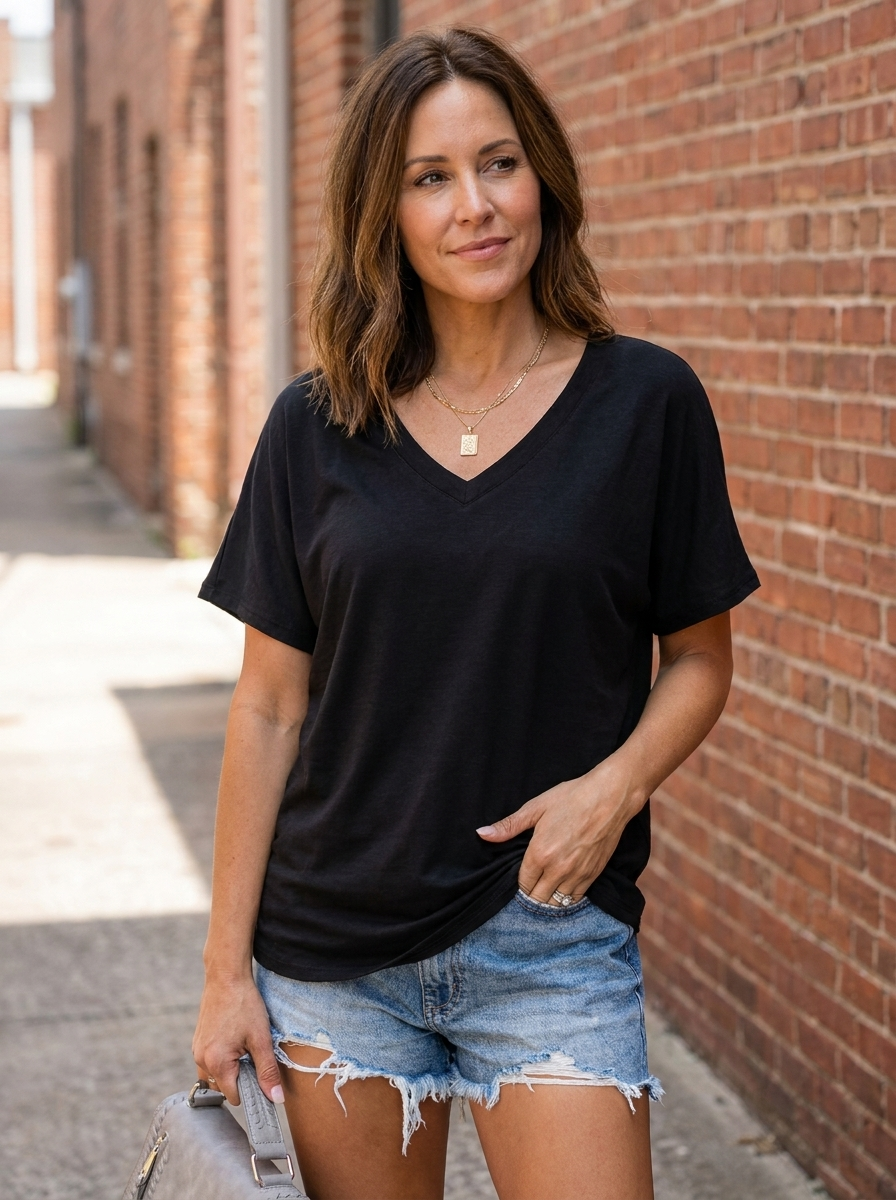 EILY - Classic V-Neck Loose Fit Shirt