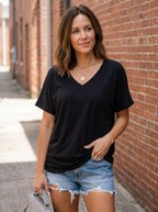 EILY - Classic V-Neck Loose Fit Shirt